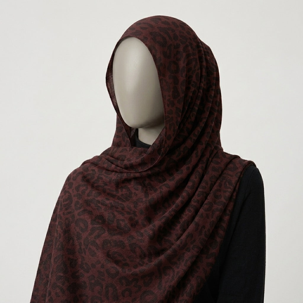 Burgundy Leopard – Printed Chiffon Hijab