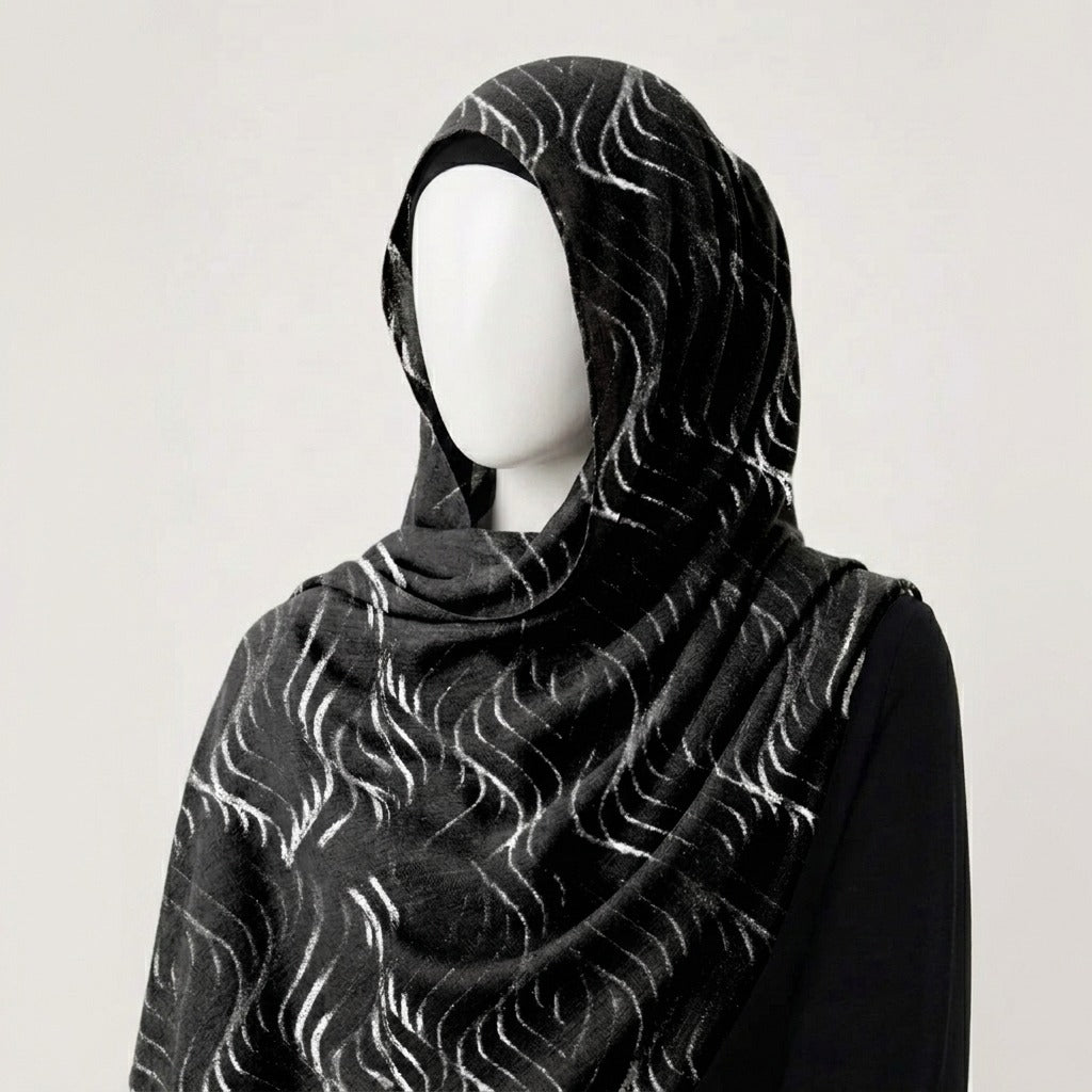 Midnight Waves – Printed Chiffon Hijab