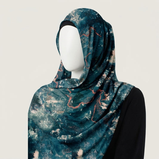 Teal Mirage – Printed Chiffon Hijab