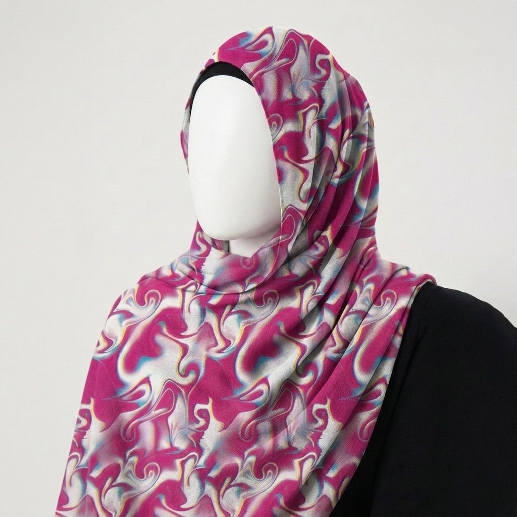 Fuchsia Swirl – Printed Chiffon Hijab