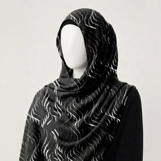 Midnight Waves – Printed Chiffon Hijab